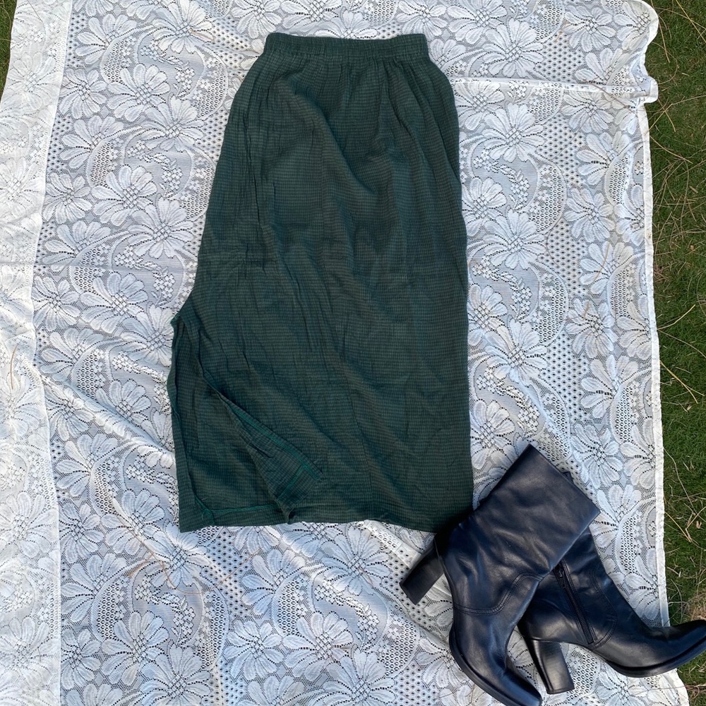 Y2K grunge green plaid skirt with slit